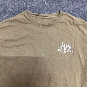 Buck Wear T-Shirt Mens Size L Tan Walleye Fishing Graphic Short Sleeve Crewneck